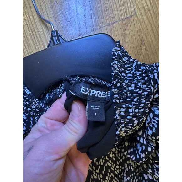 Express Black & White Ruffled Dress Size L – Feminine Flowy Silhouette Chic Stat - Picture 5 of 9
